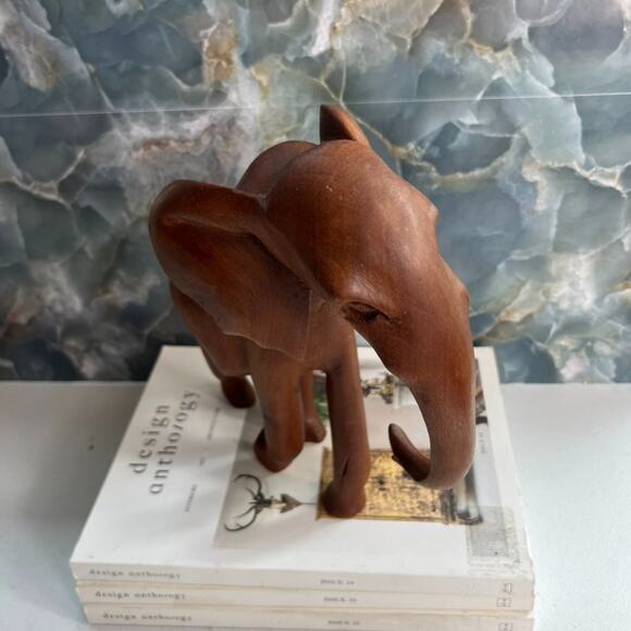 Hand Carved Wooden Elephant Figurine 10" Tall Decorative Sculpture - Picture 6 of 9